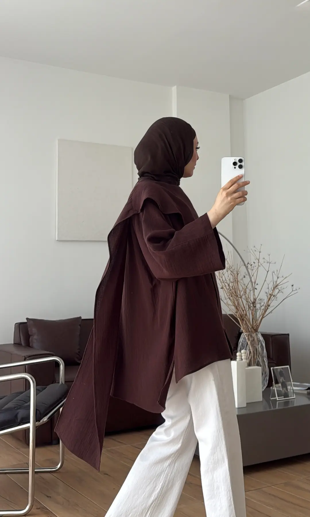 Şal Detaylı Müslin Bluz Kahve