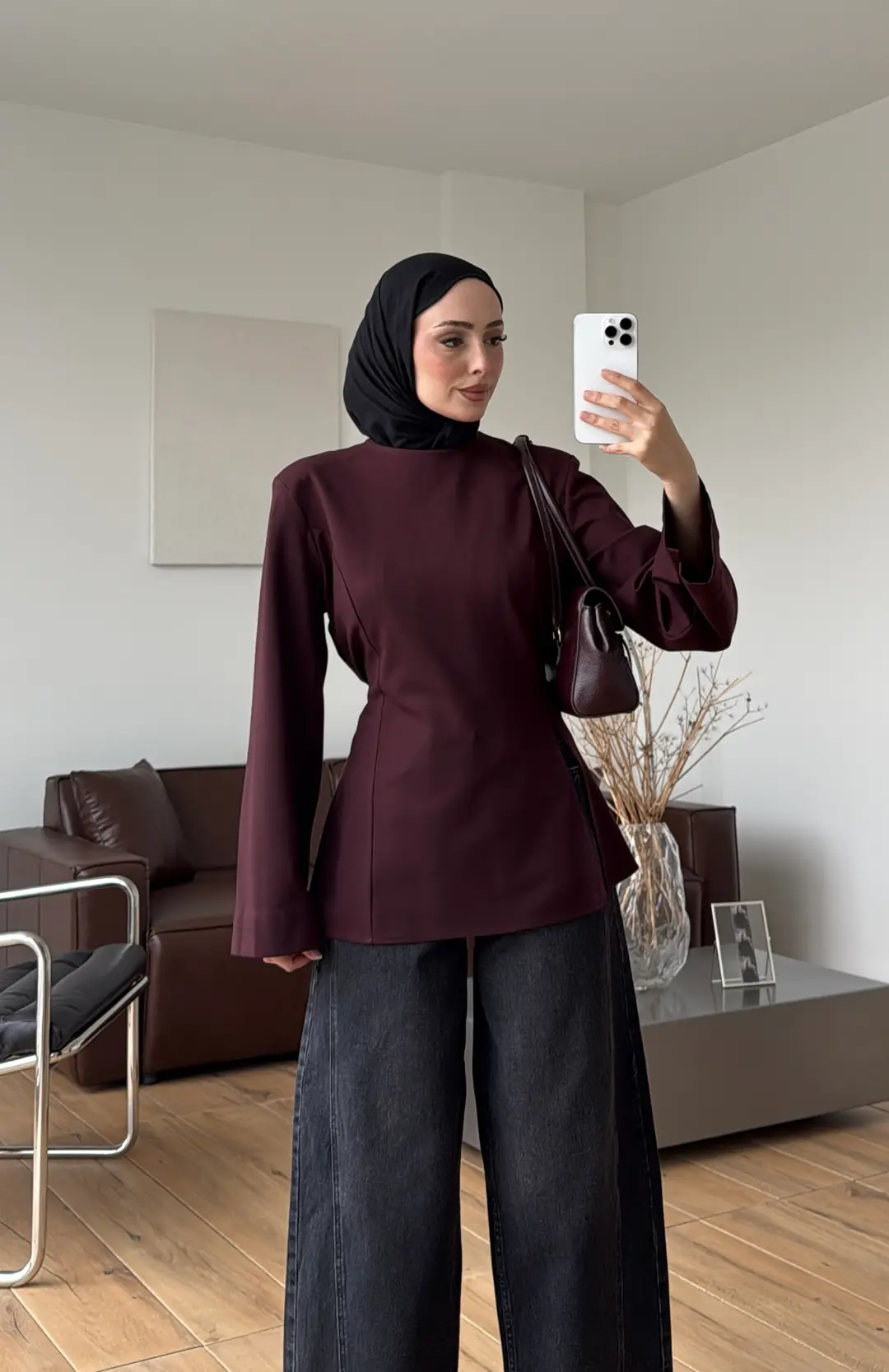 Vatkalı Yırtmaç Detay Bluz Mürdüm
