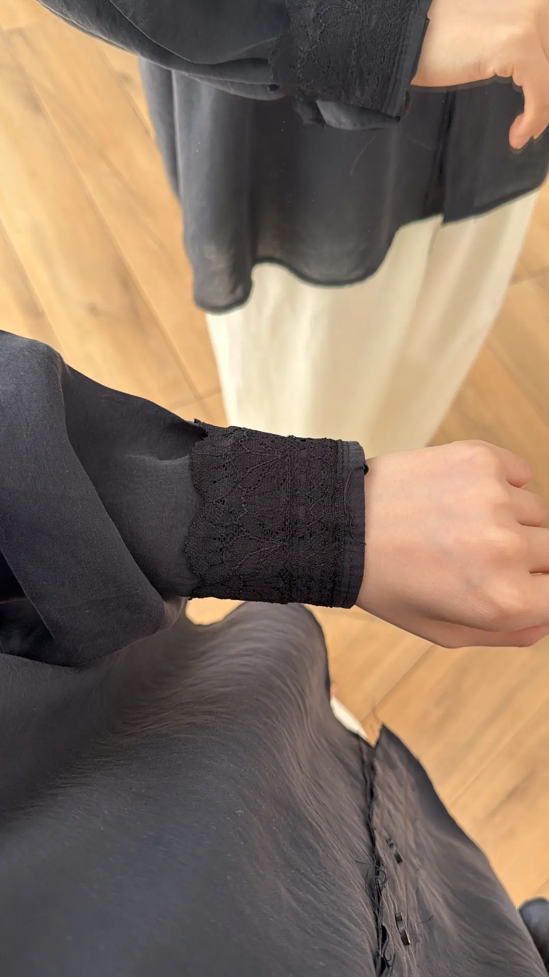 Dantelli Pis Dikişli Tencel Gömlek Siyah