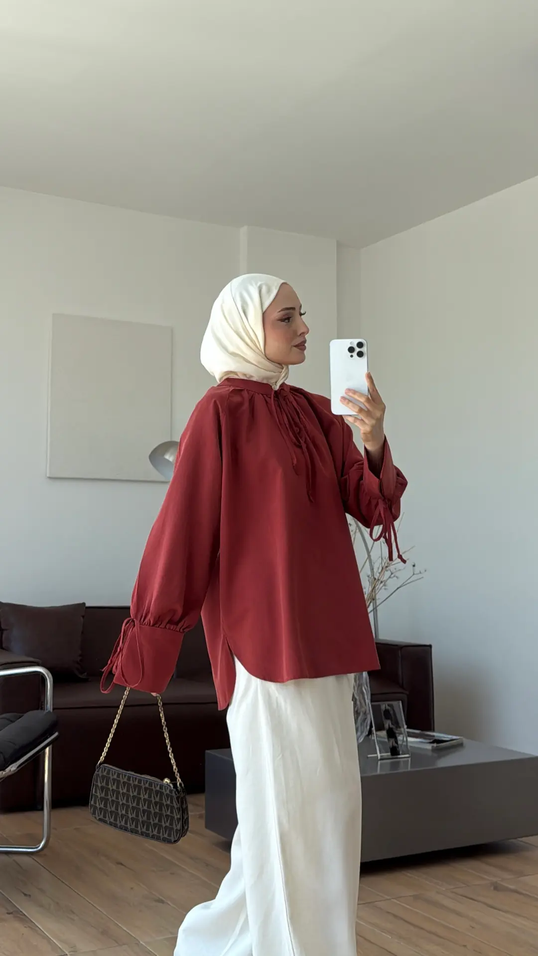 Bağcık Detay Bluz Kiremit