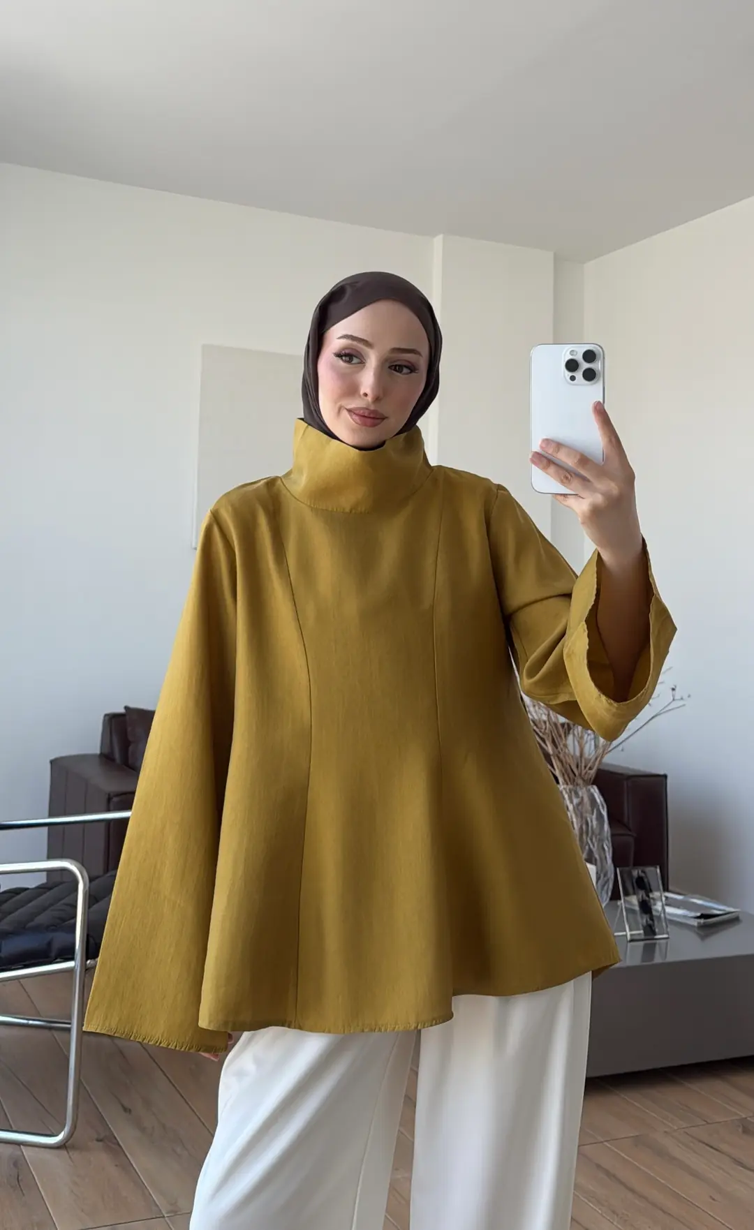Geniş Yakalı Bluz Hardal