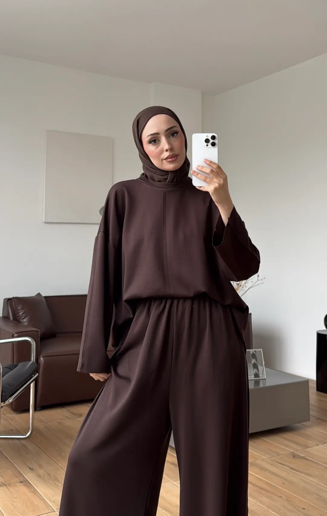 Oysho Dökümlü Bluzlu Takım Kahve