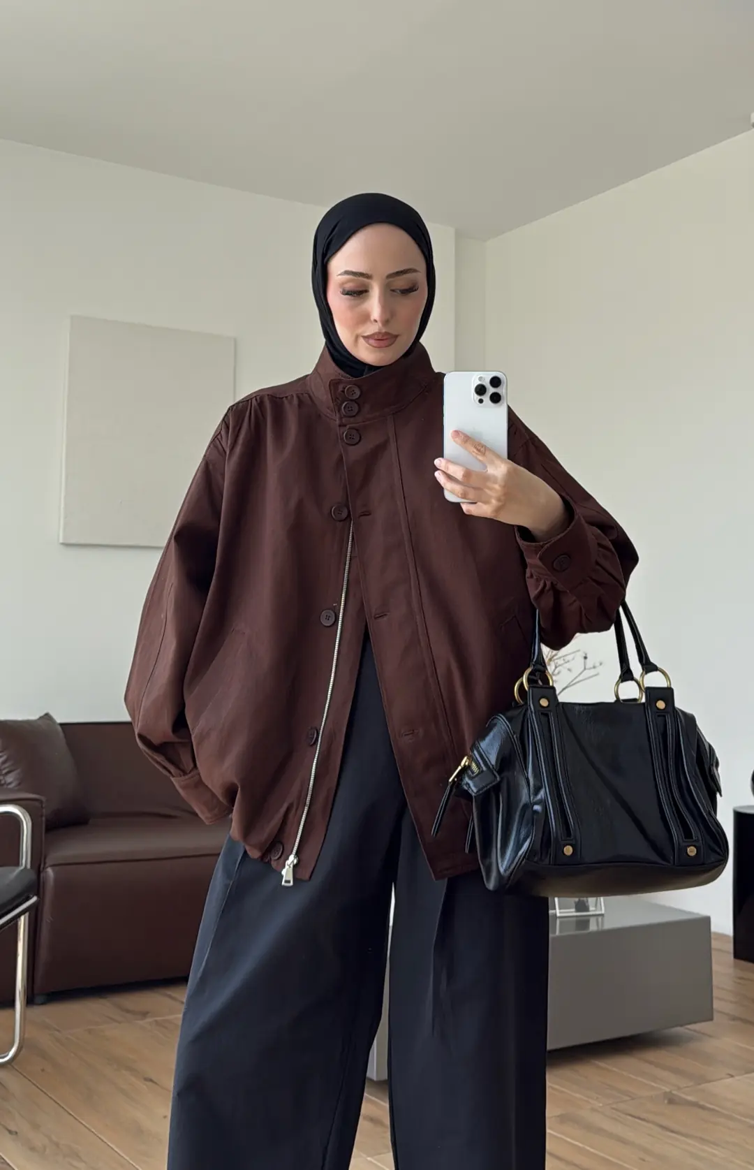 Gabardin Bomber Ceket Kahve