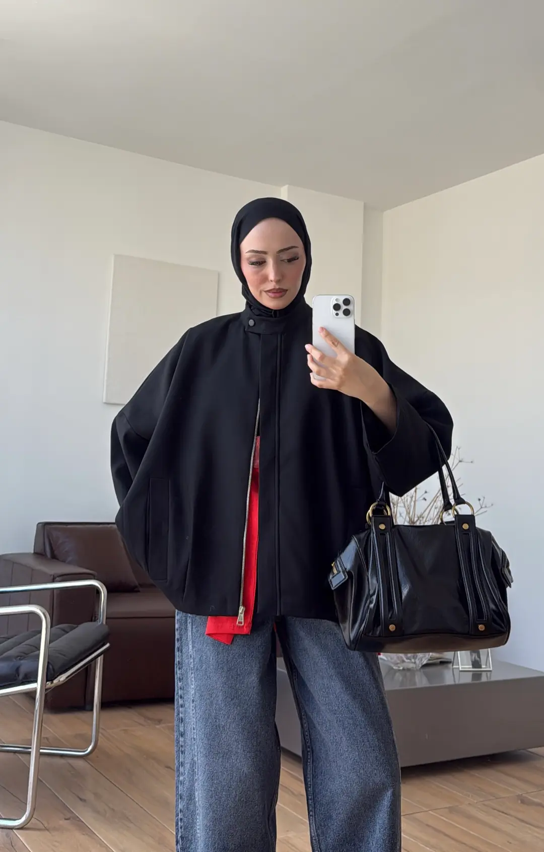 Pile Detay Bomber Ceket Siyah
