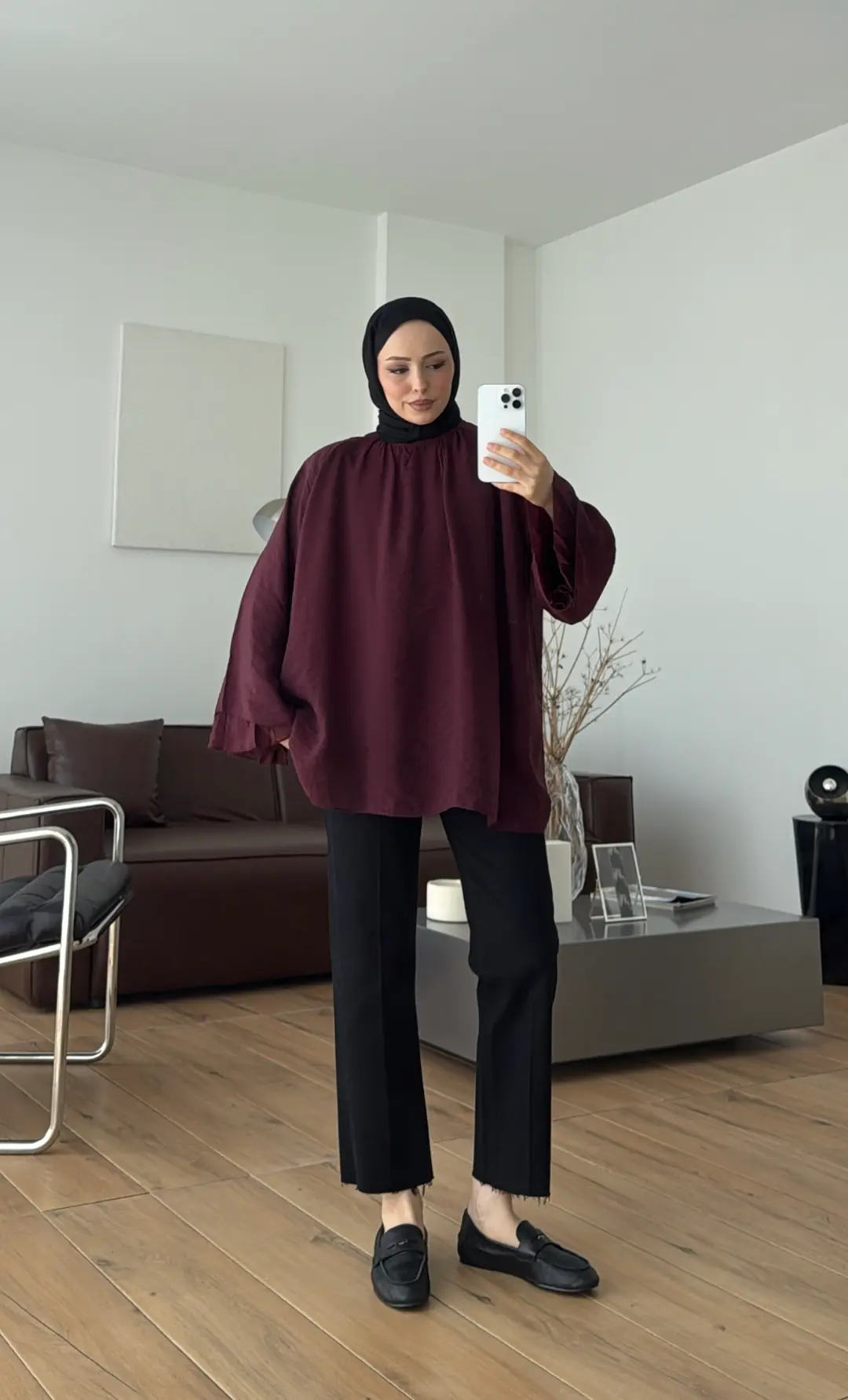 Dökümlü Şifon Bluz Bordo