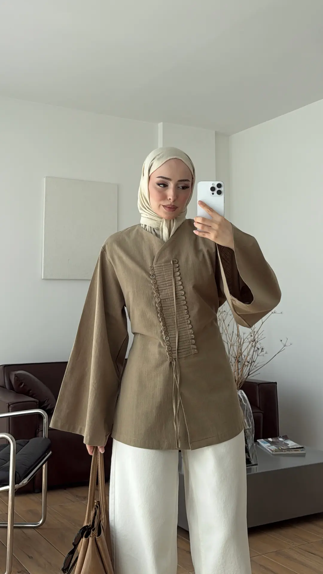 Vera Tasarım Keten Bluz Açık Haki
