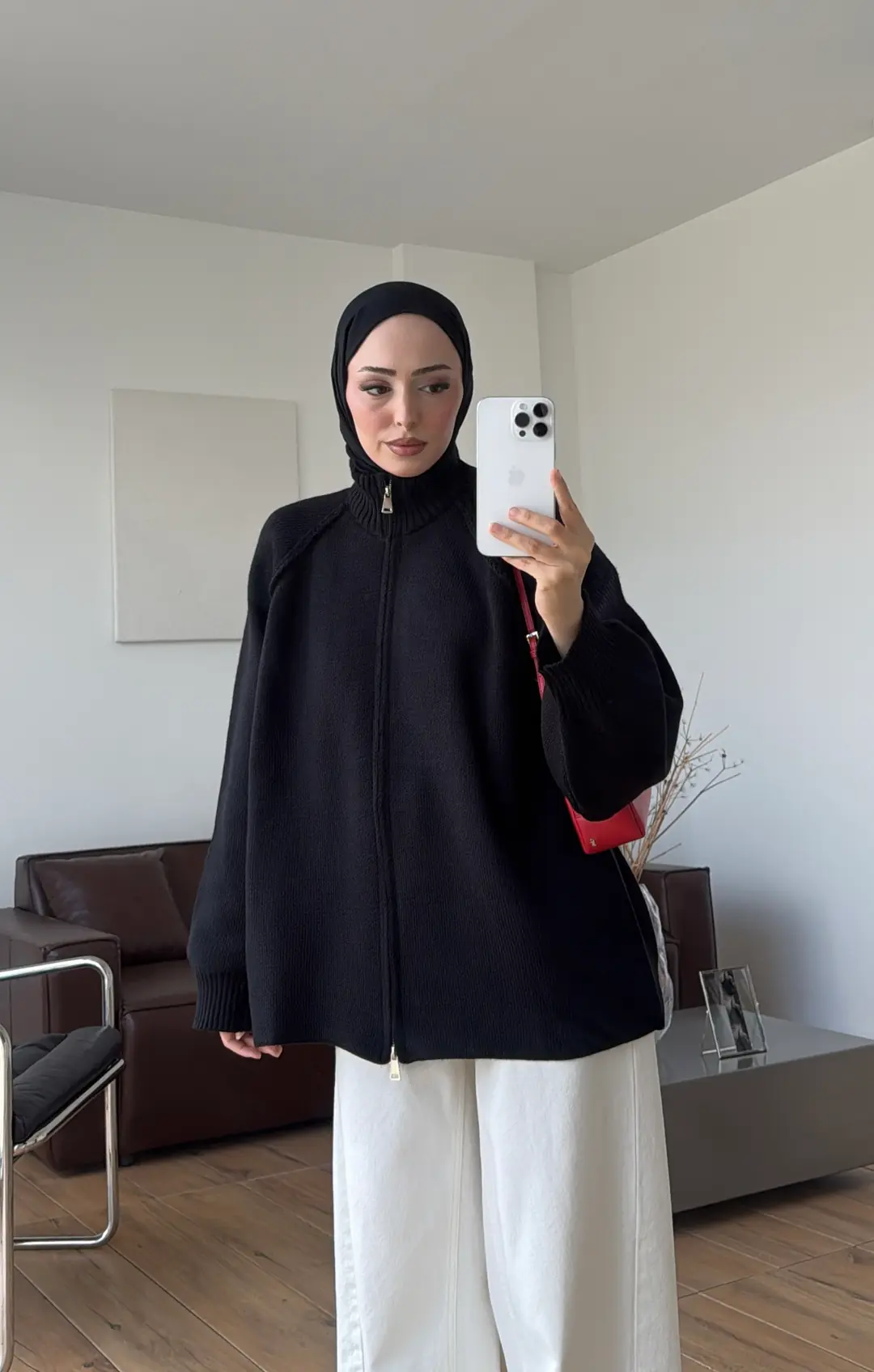 Çift Fermuarlı Triko Hırka Siyah