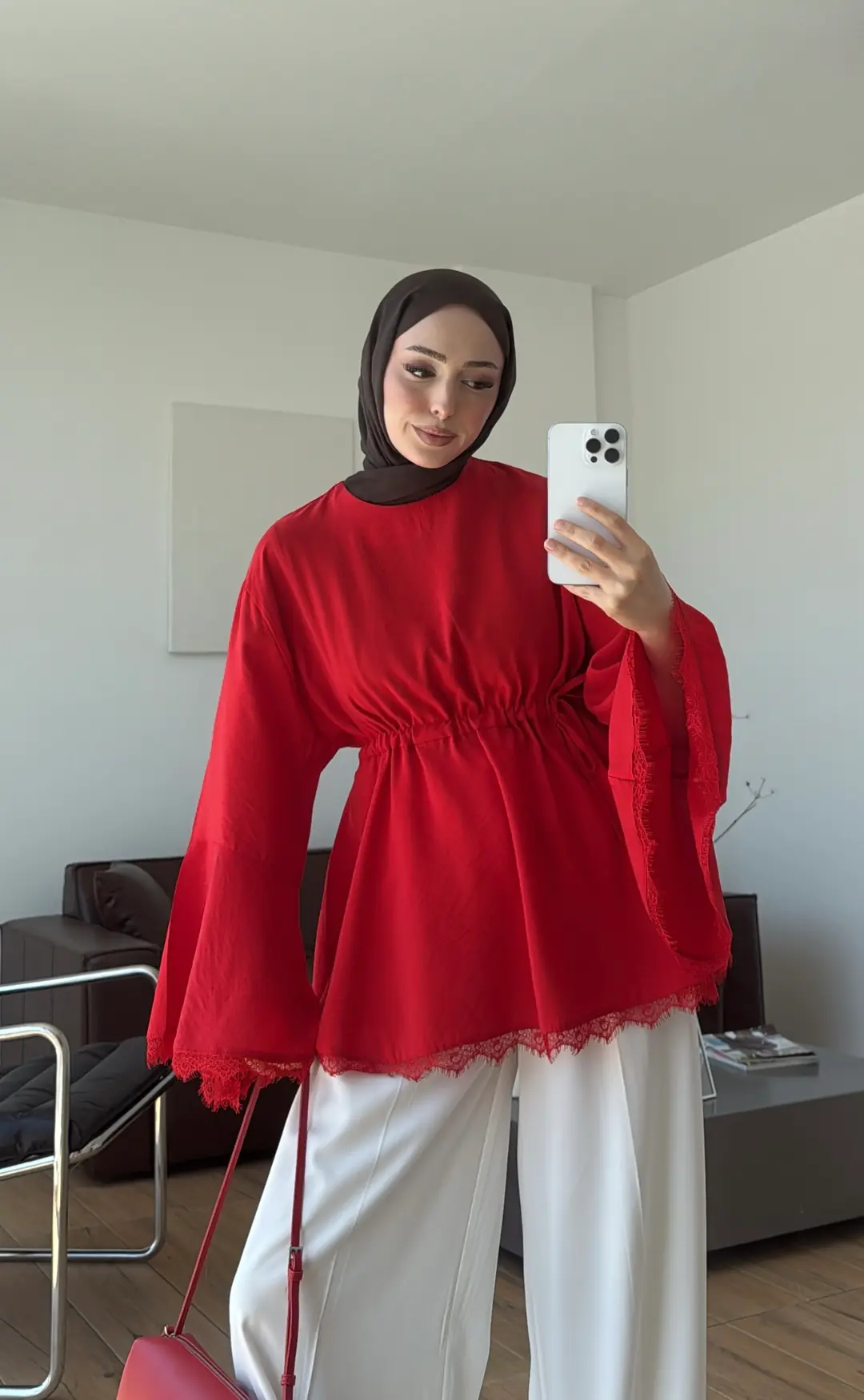Lace Bel Detay Tunik Kırmızı