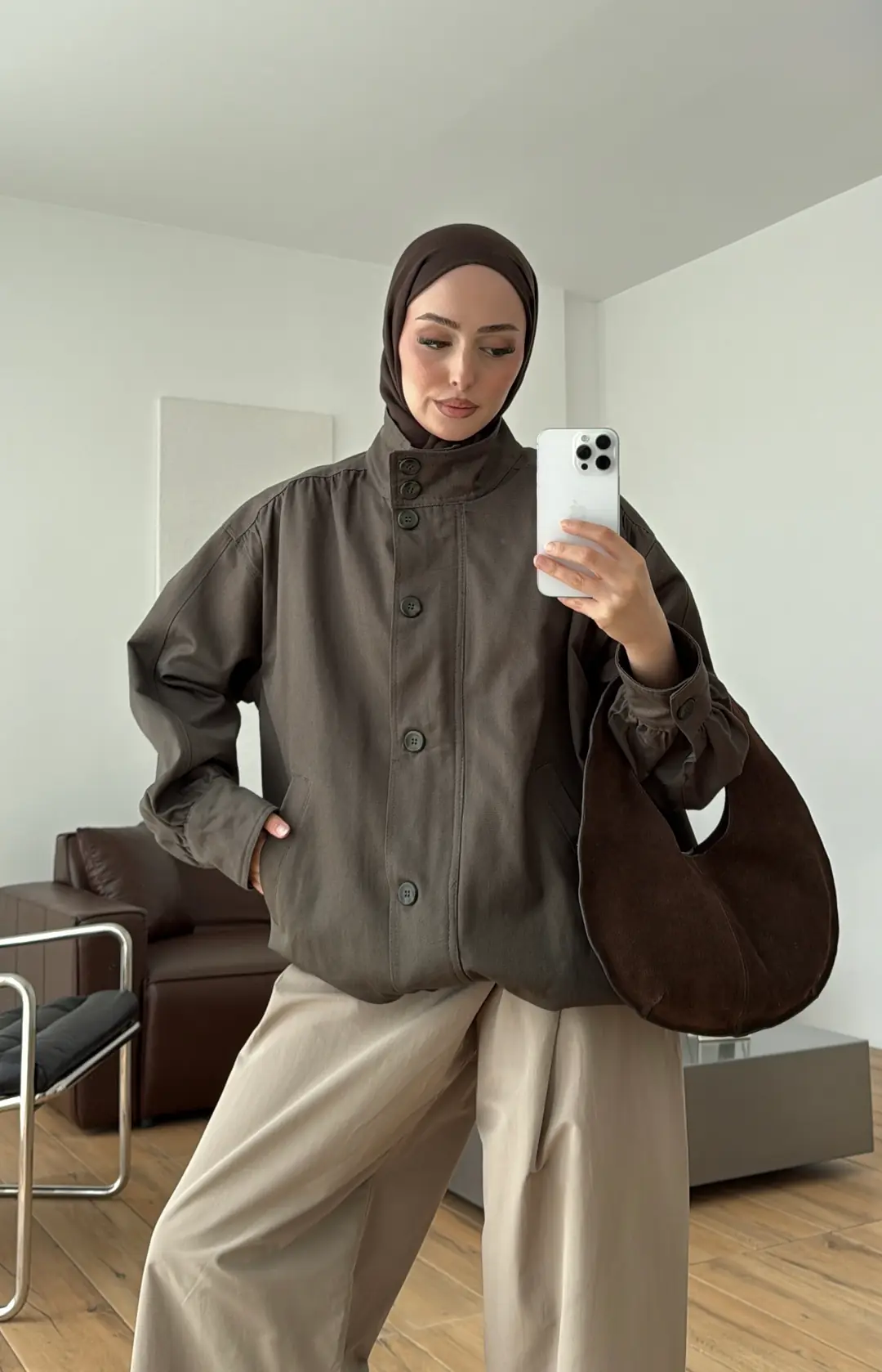 Gabardin Bomber Ceket Haki
