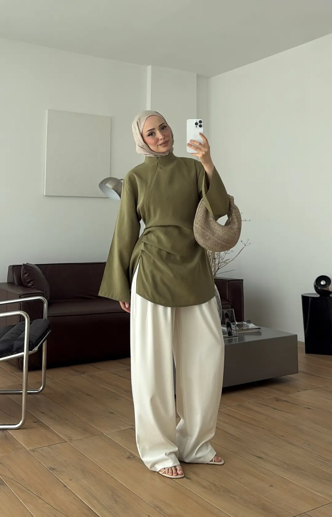 Modal Tasarım Bluz Açık Haki