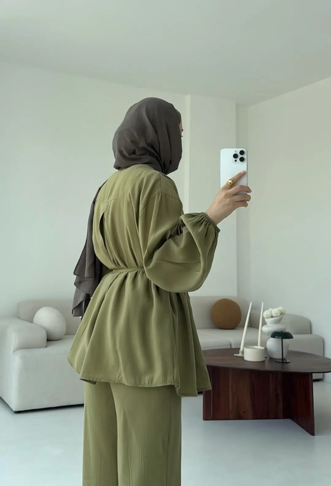 Gömlekli Nervürlü Takım Olive