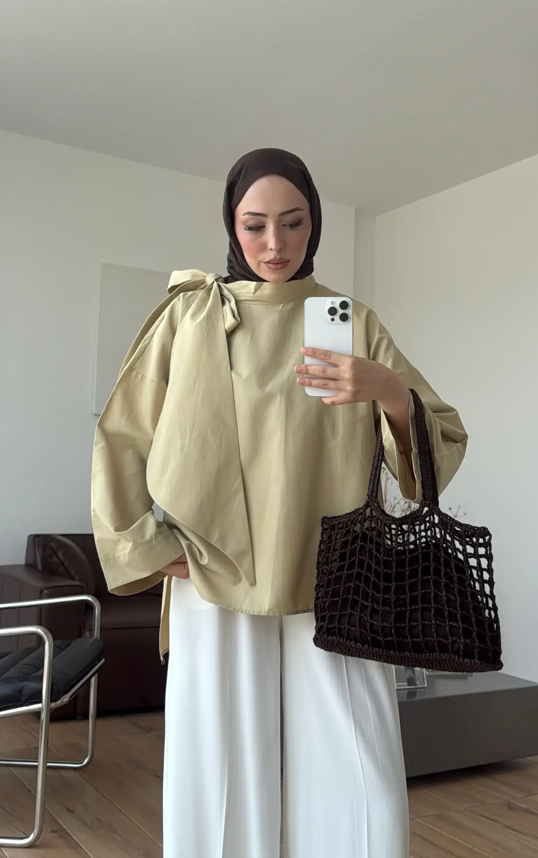 Fiyonk Detay Poplin Bluz Soft Olive