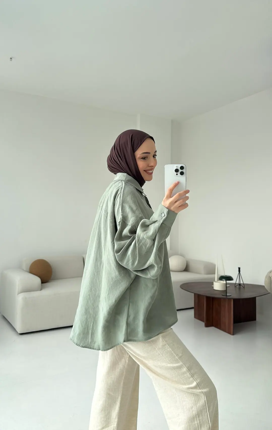 Tencel Pis Dikiş Oversize Çağla Yeşili Gömlek