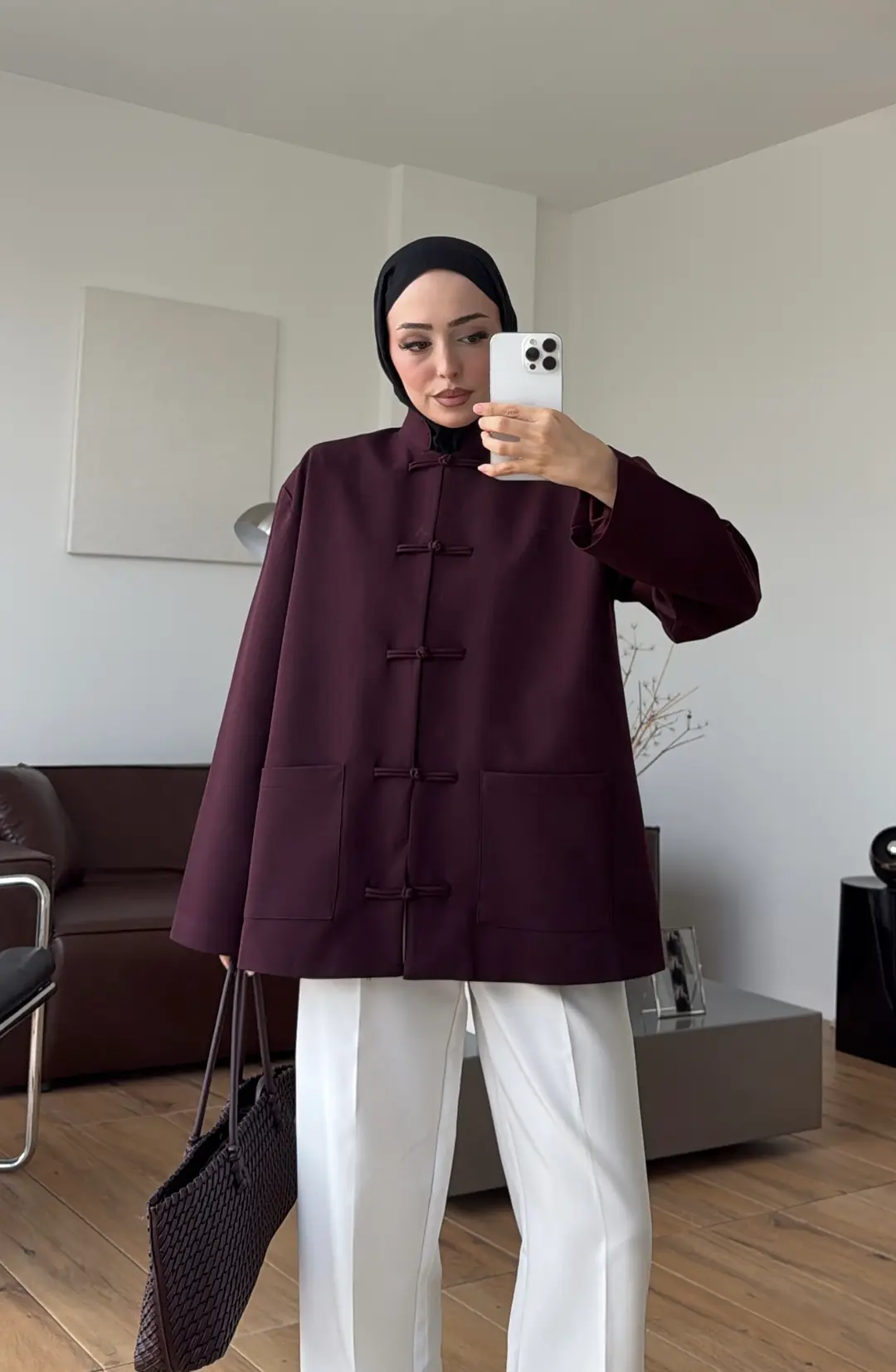 Süslü Düğmeli Krep Ceket Mürdüm