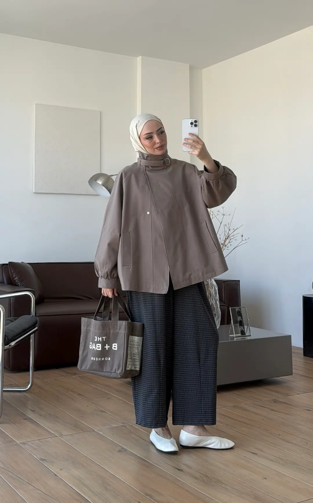 Kuşaklı Dik Yaka Ceket Vizon