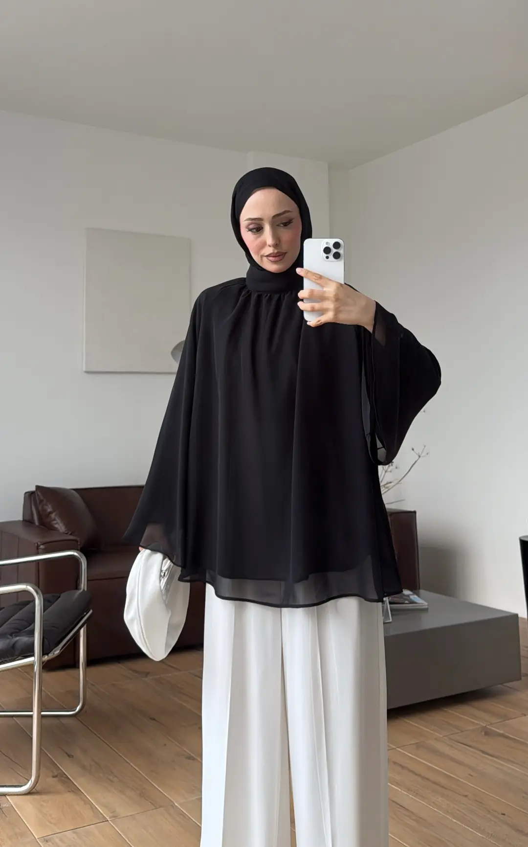 Şifon Dökümlü Bluz Siyah