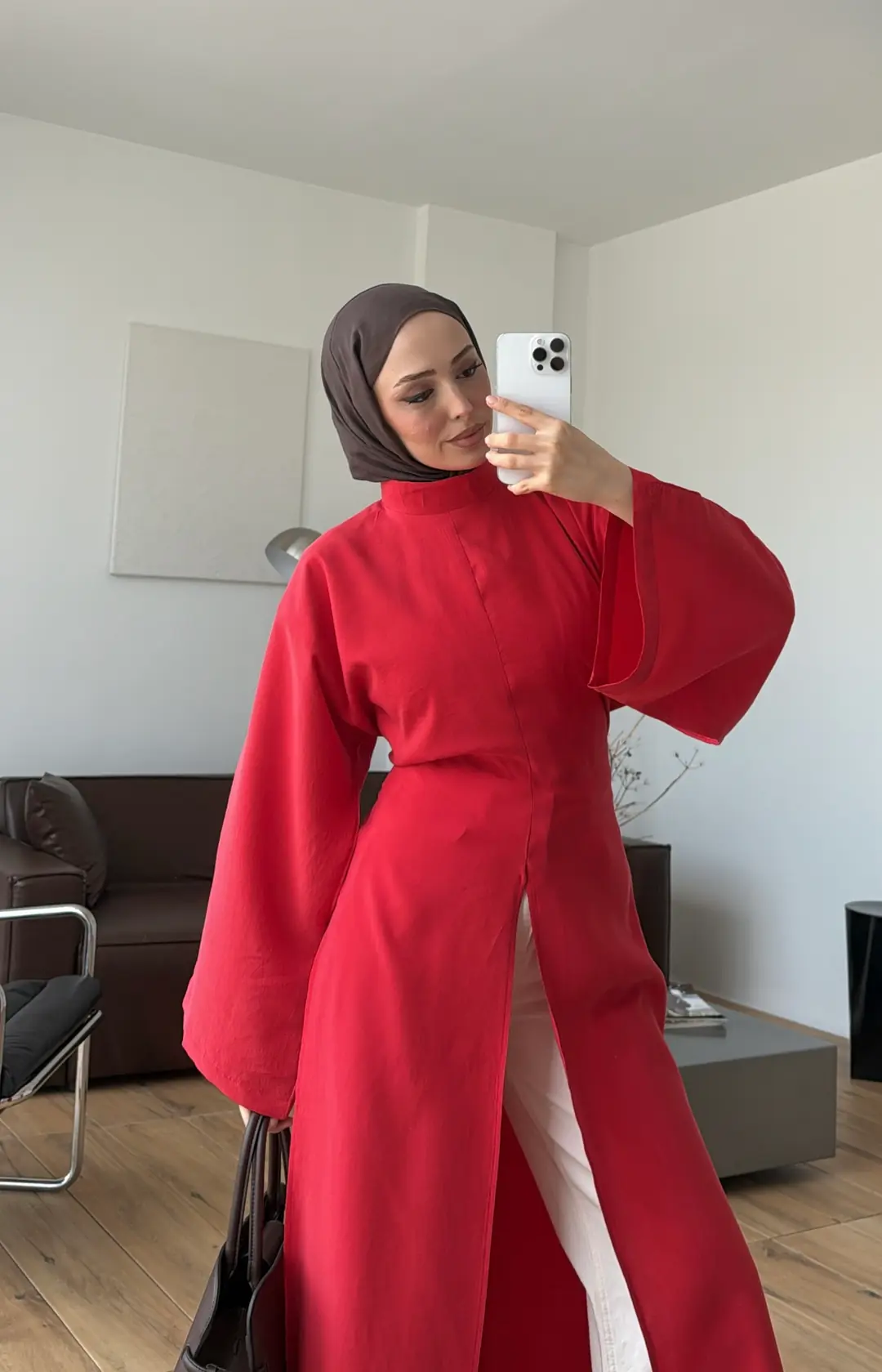 Yırtmaç Detaylı Tunik Kırmızı