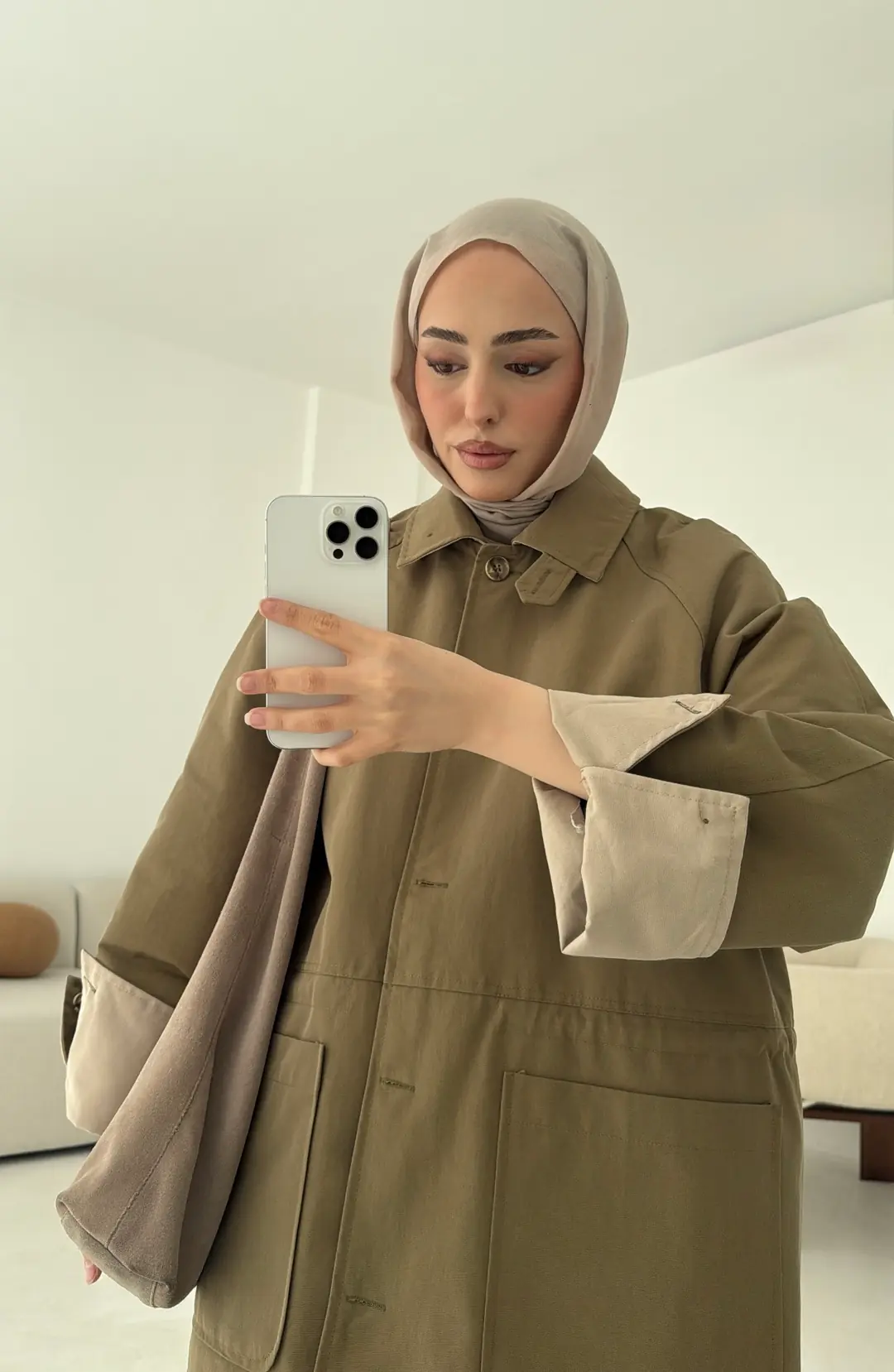 Beli Kordonlu Dolgulu Ceket Haki