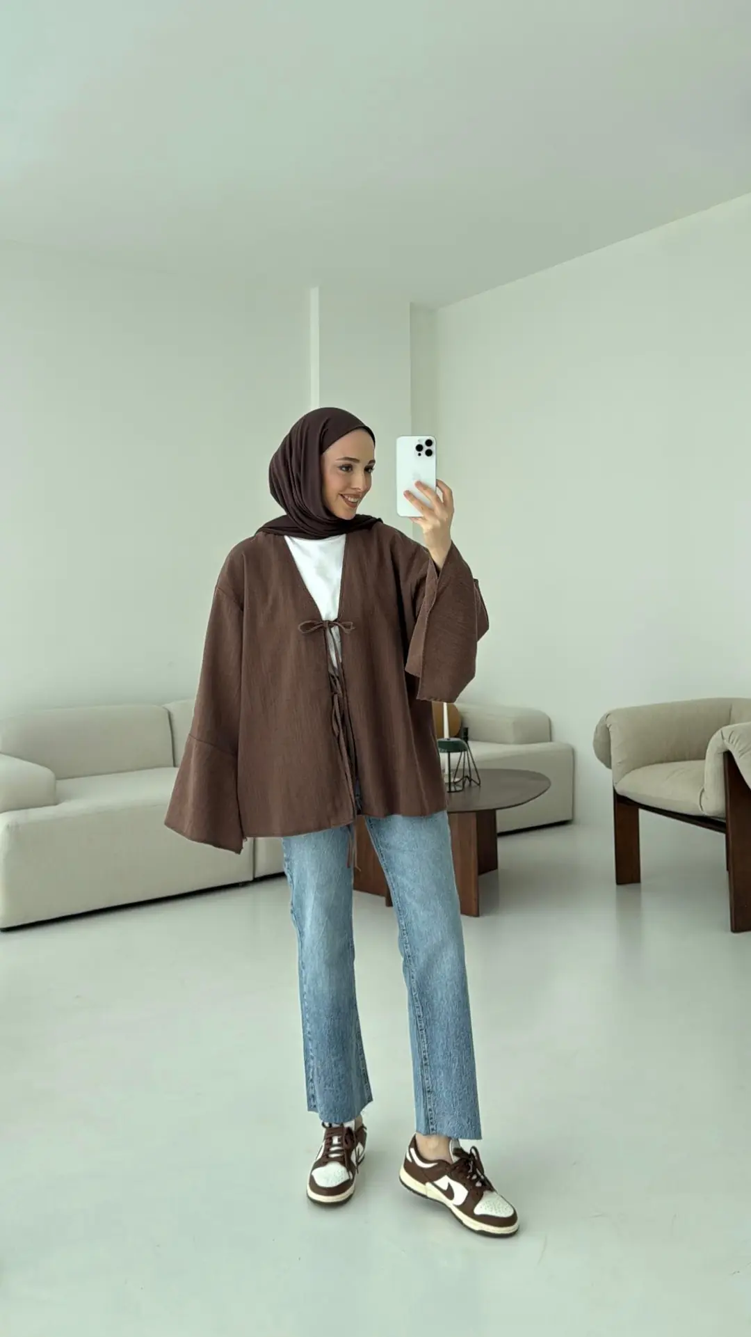 Kol Detay Kimono Kahve