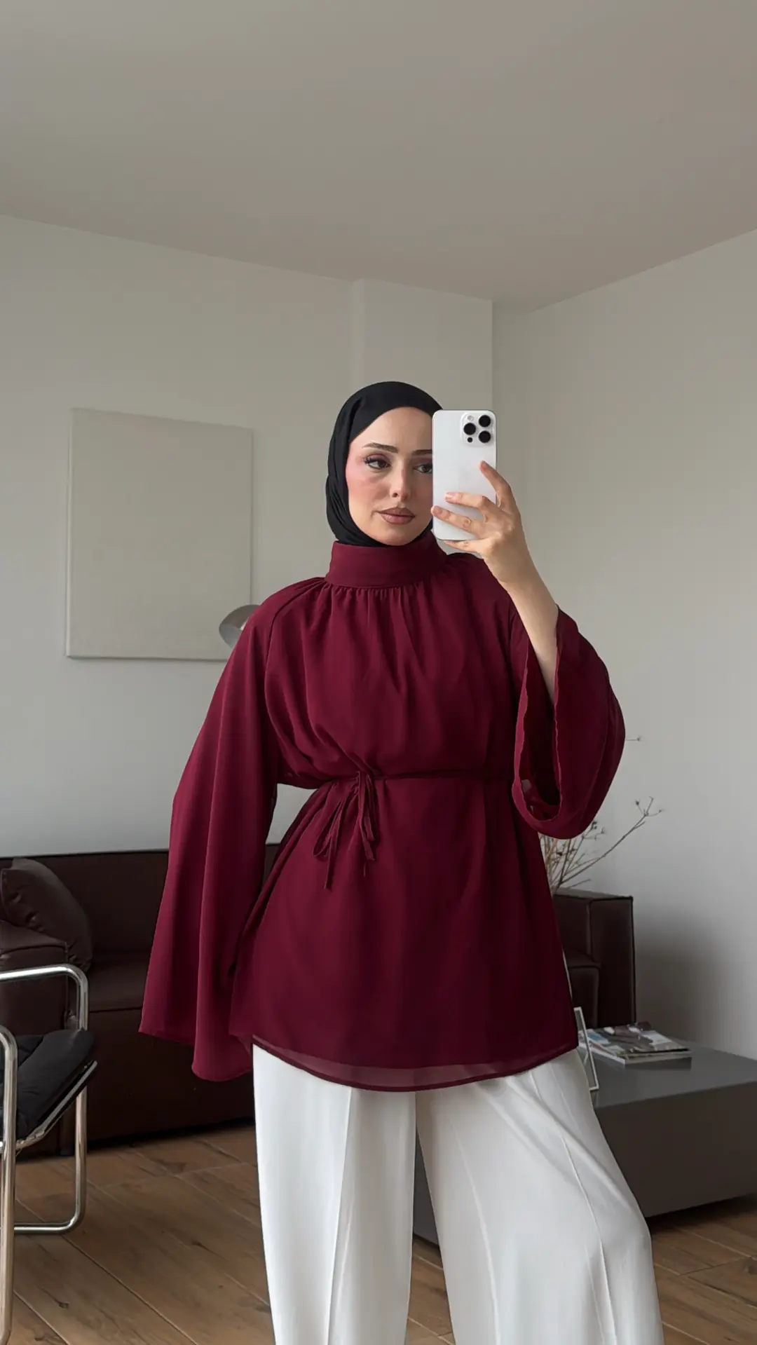 Şifon Dökümlü Bluz Bordo