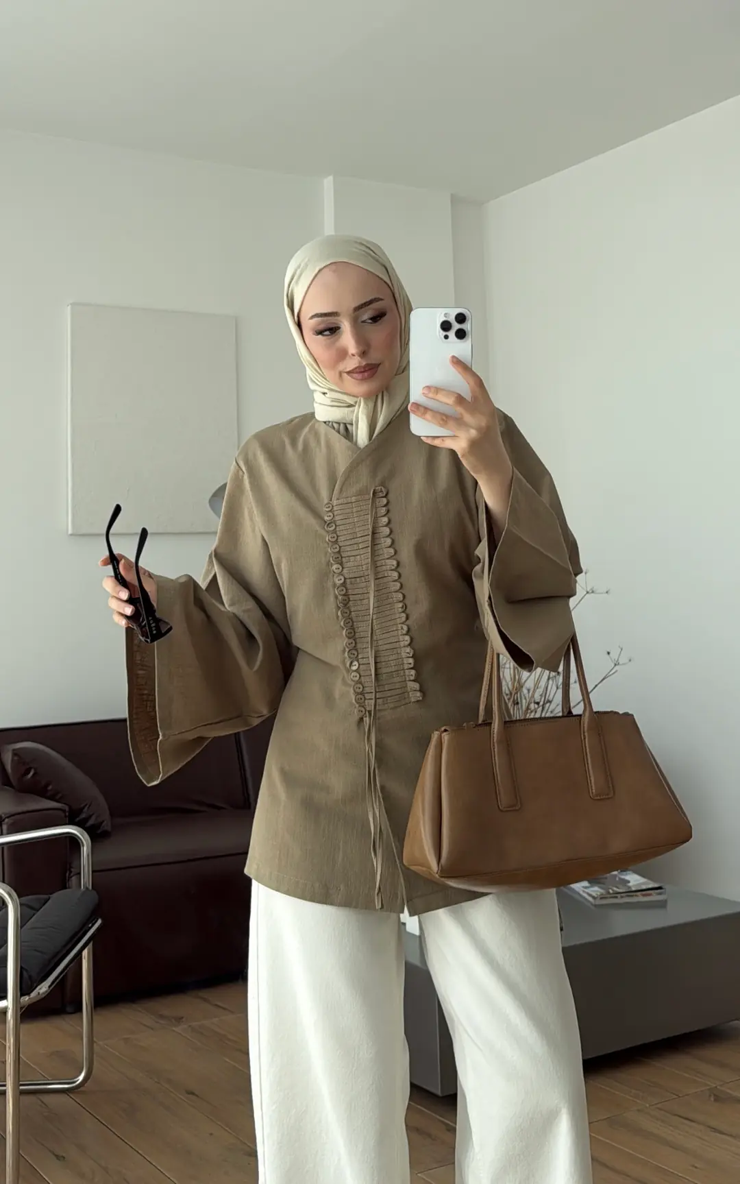 Vera Tasarım Keten Bluz Açık Haki