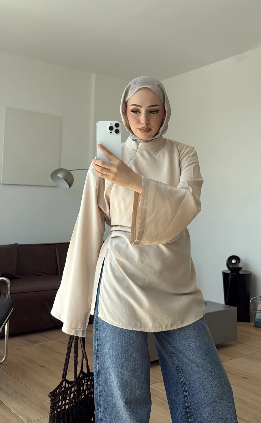 Modal Tasarım Bluz Krem
