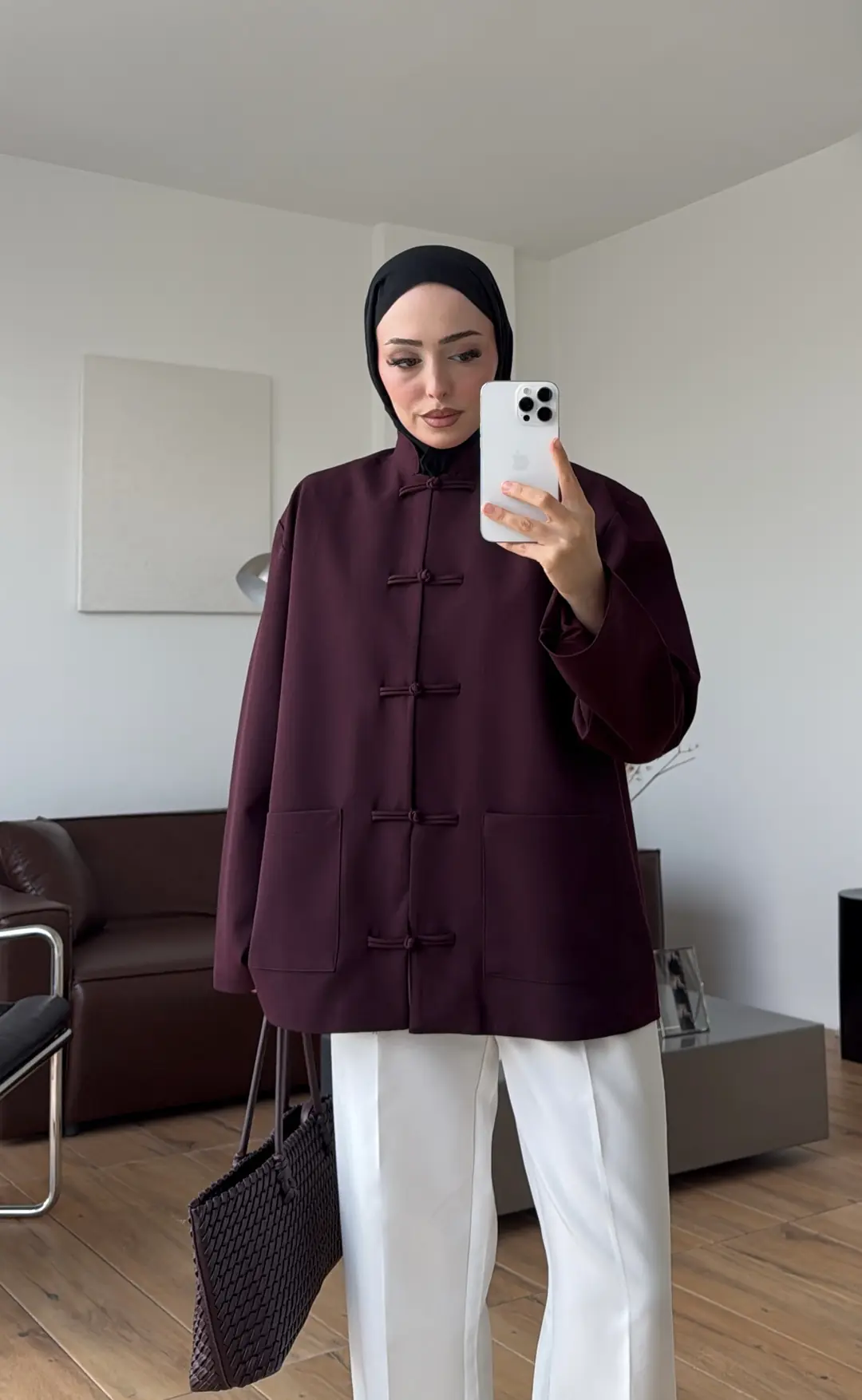 Süslü Düğmeli Krep Ceket Mürdüm