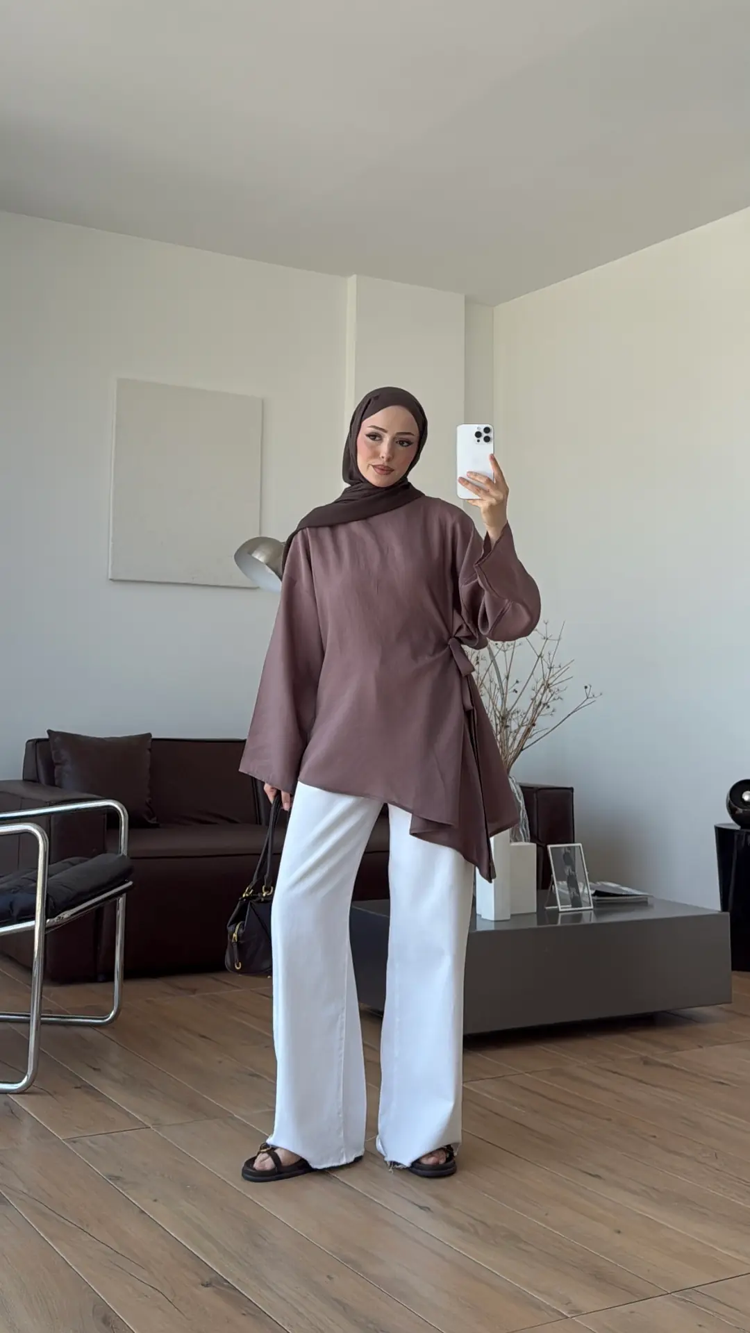 Yandan Bağlamalı Asimetri Bluz Vizon