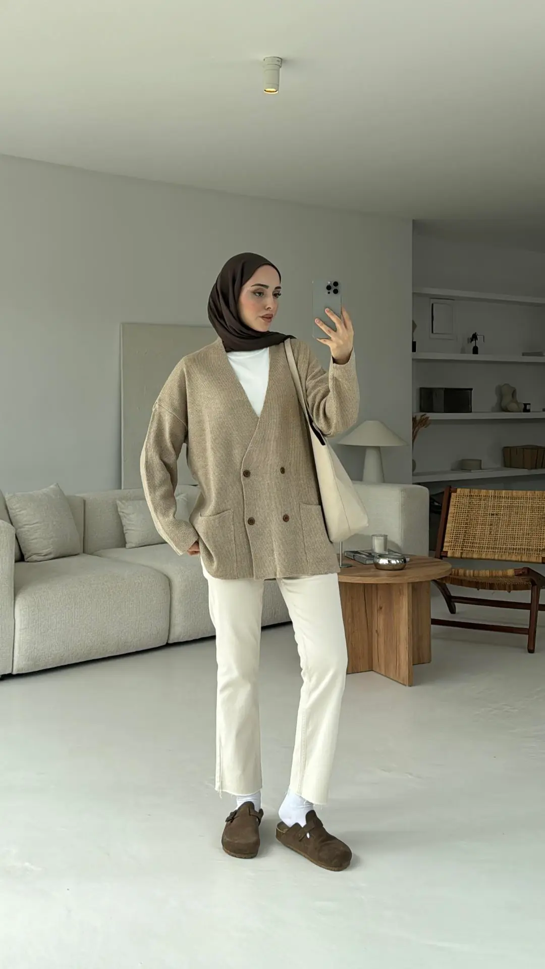Düğmeli Cepli Triko Hırka Vizon