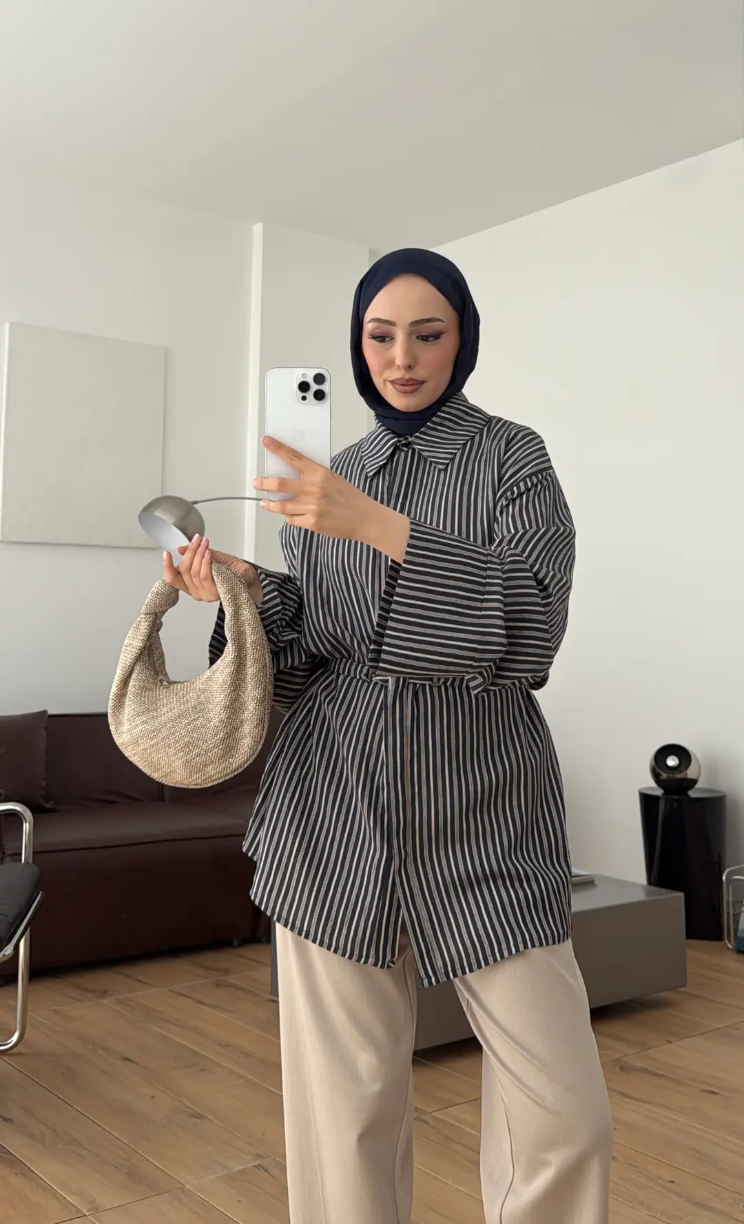 Tokalı Çizgili Gömlek Lacivert