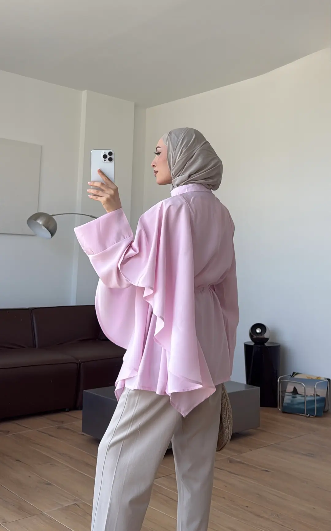 Kruvaze Kapama Volanlı Gömlek Pembe