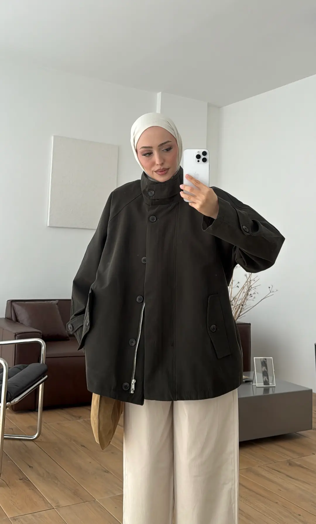 Minimal Yakalı Trençkot Zümrüt