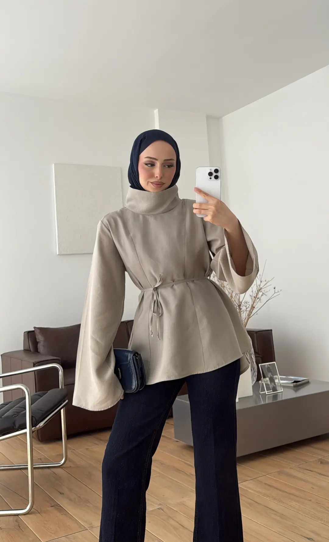 Geniş Yakalı Bluz Olive