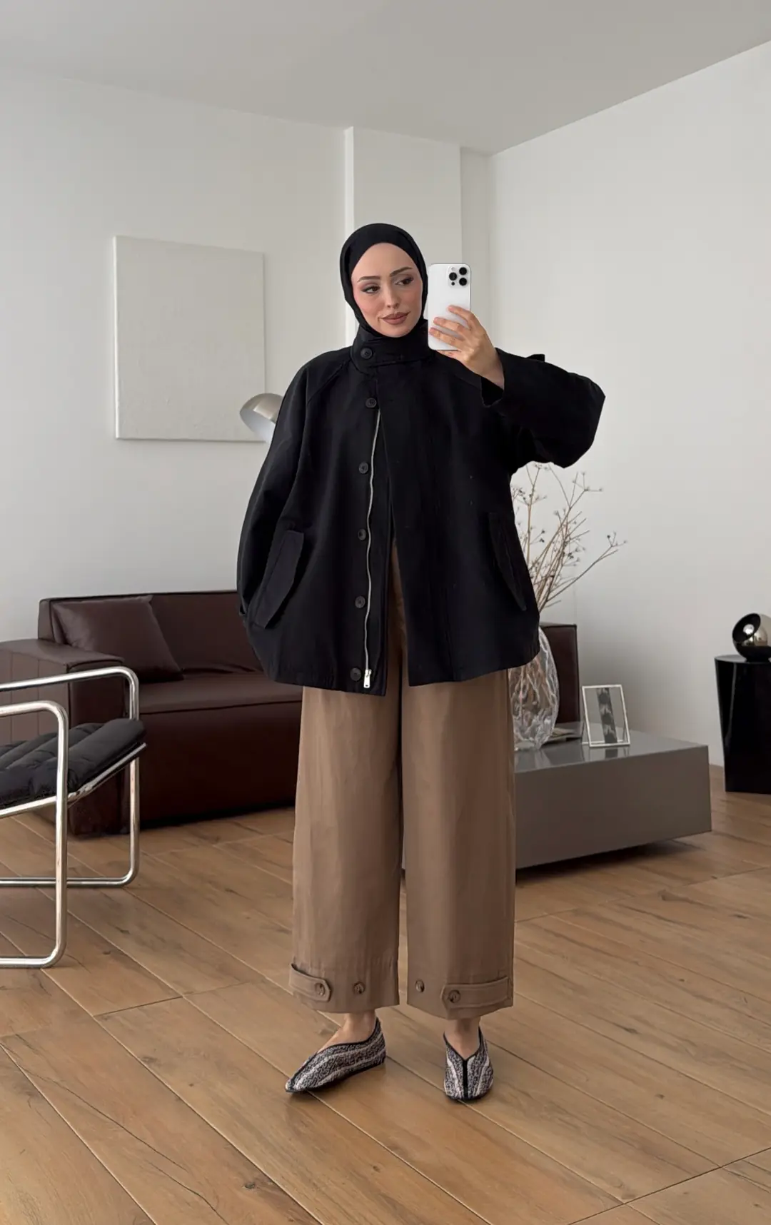 Minimal Yakalı Trençkot Siyah