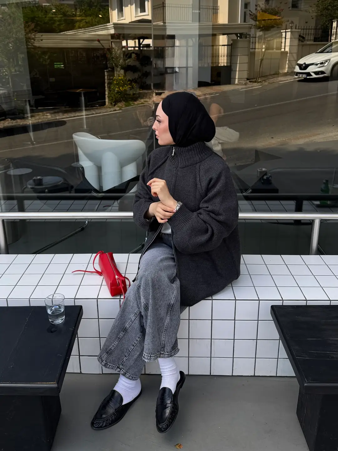 Çift Fermuarlı Triko Hırka Antrasit