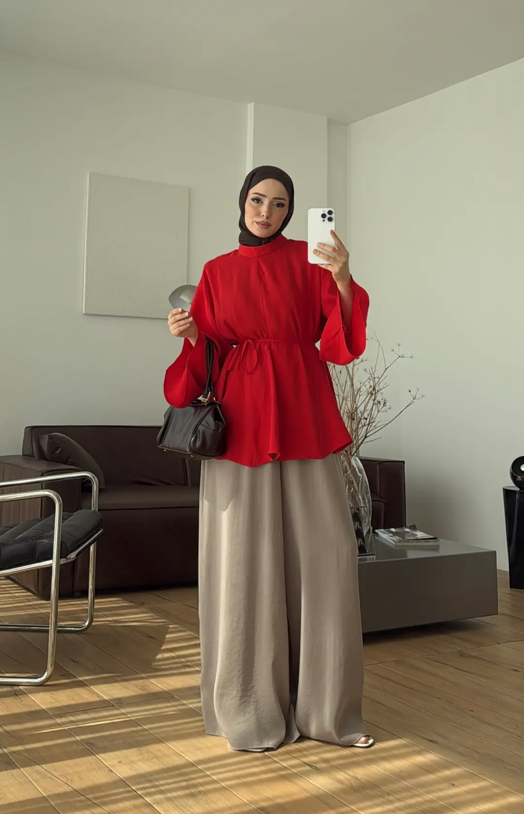 Volanlı Modal Gömlek Kırmızı