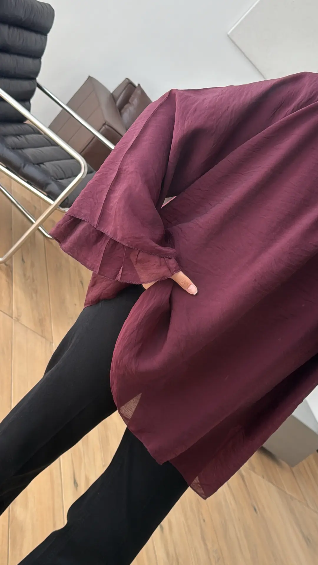 Dökümlü Şifon Bluz Bordo
