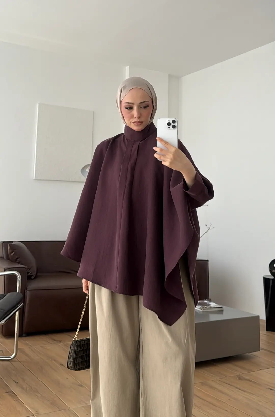 Dik Yaka Pelerin Bluz Mürdüm
