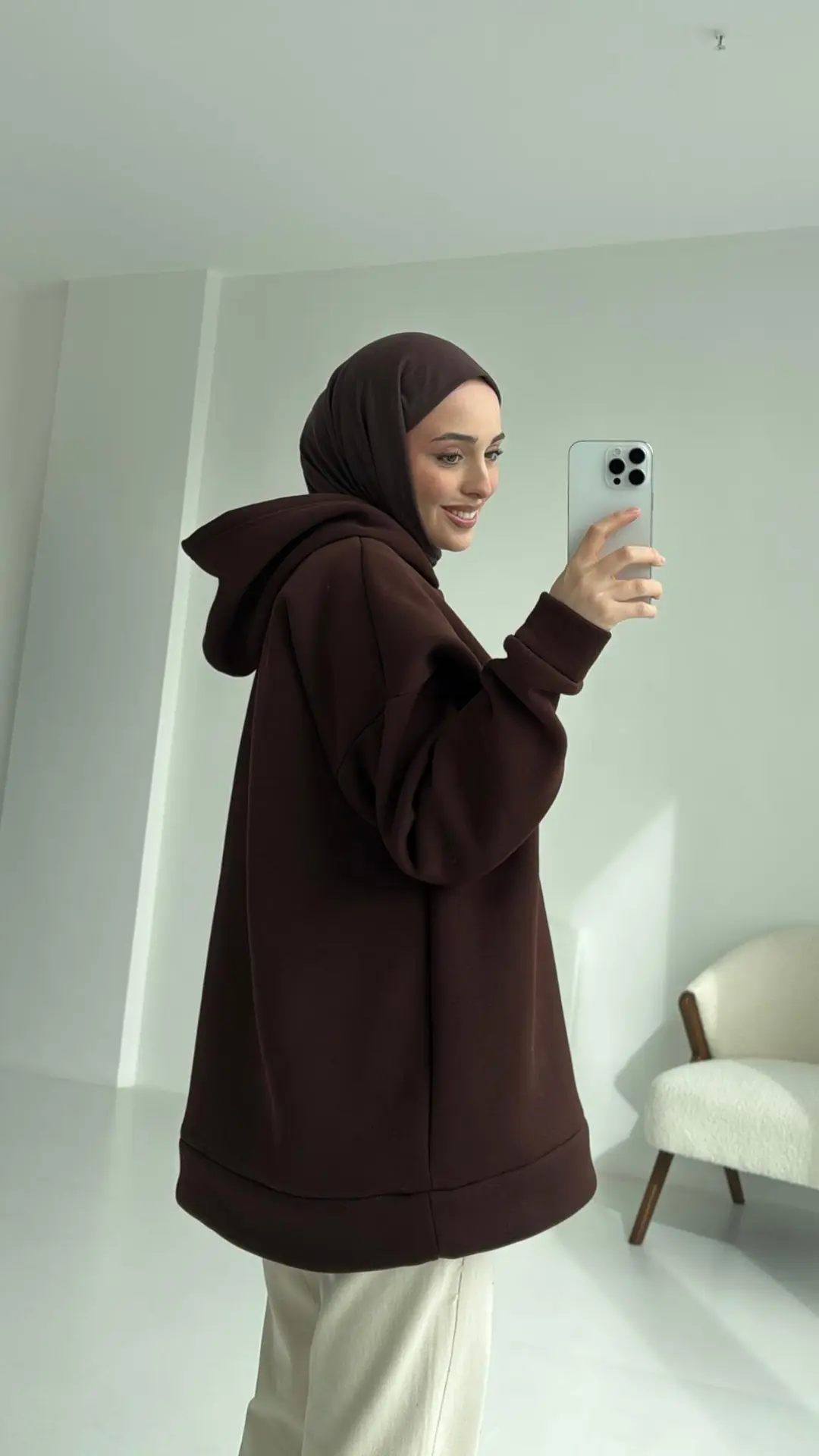 Şardonlu Oversize Kahve Sweatshirt