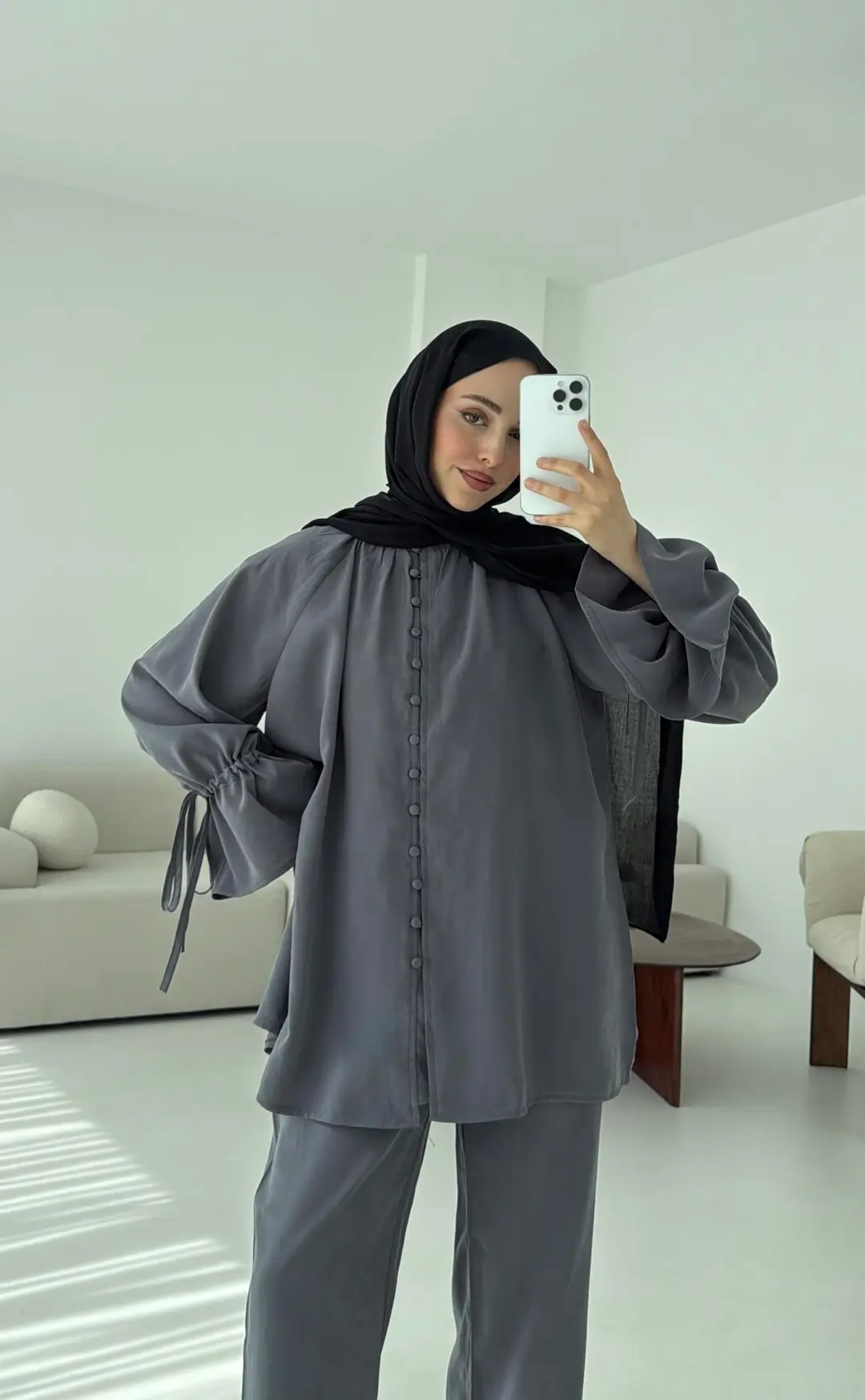 Birit  Düğmeli Tencel Takım Antrasit