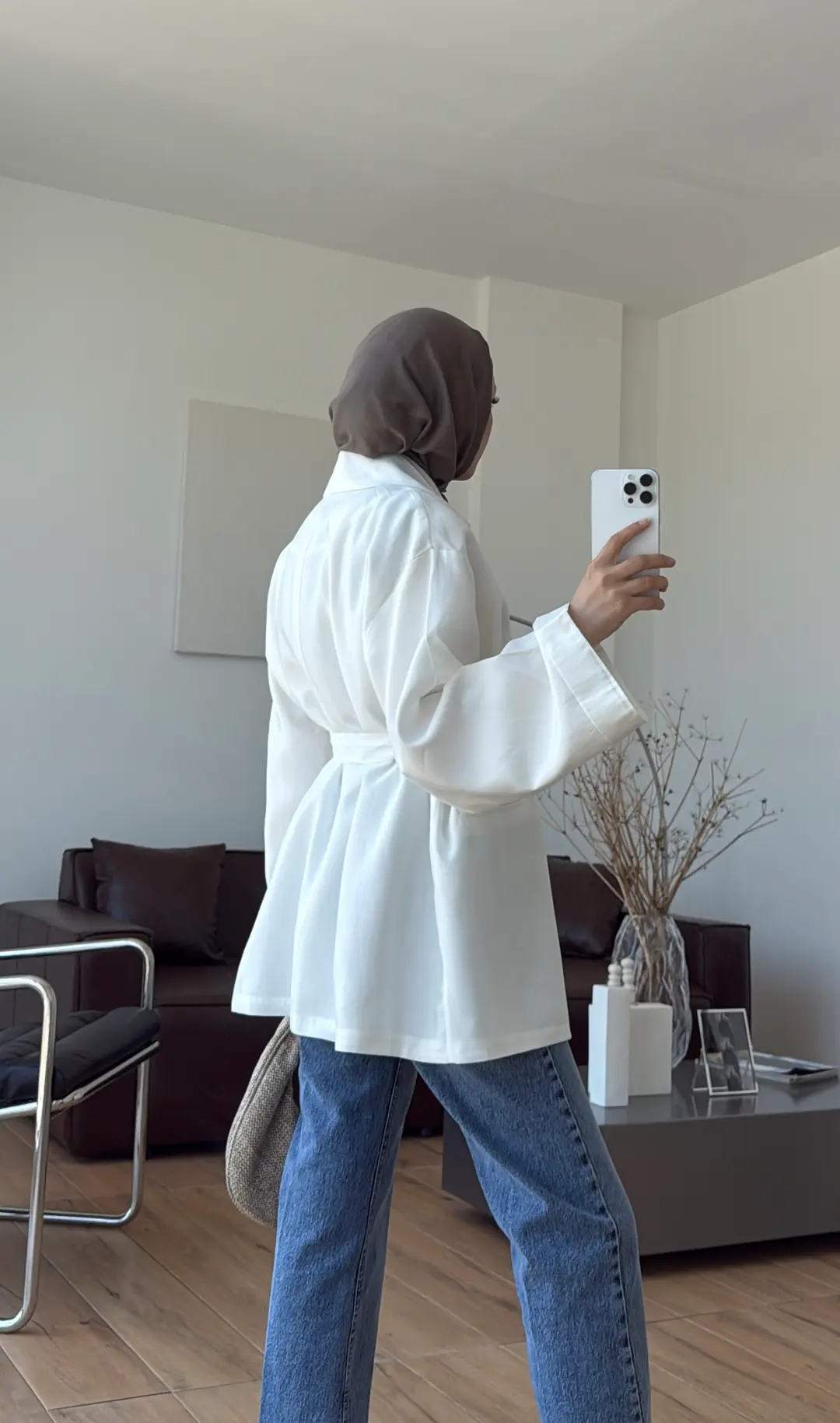 Kemerli Cepli Yazlık Ceket Beyaz