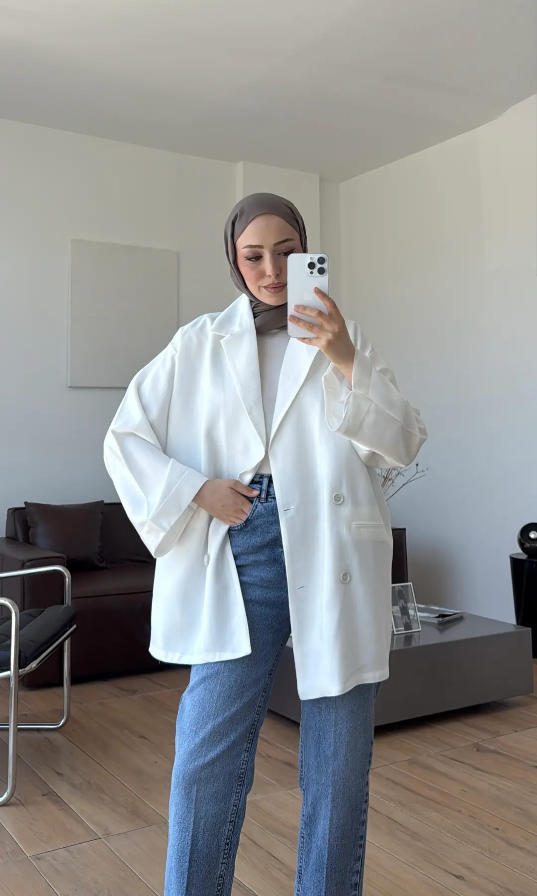 Kemerli Cepli Yazlık Ceket Beyaz