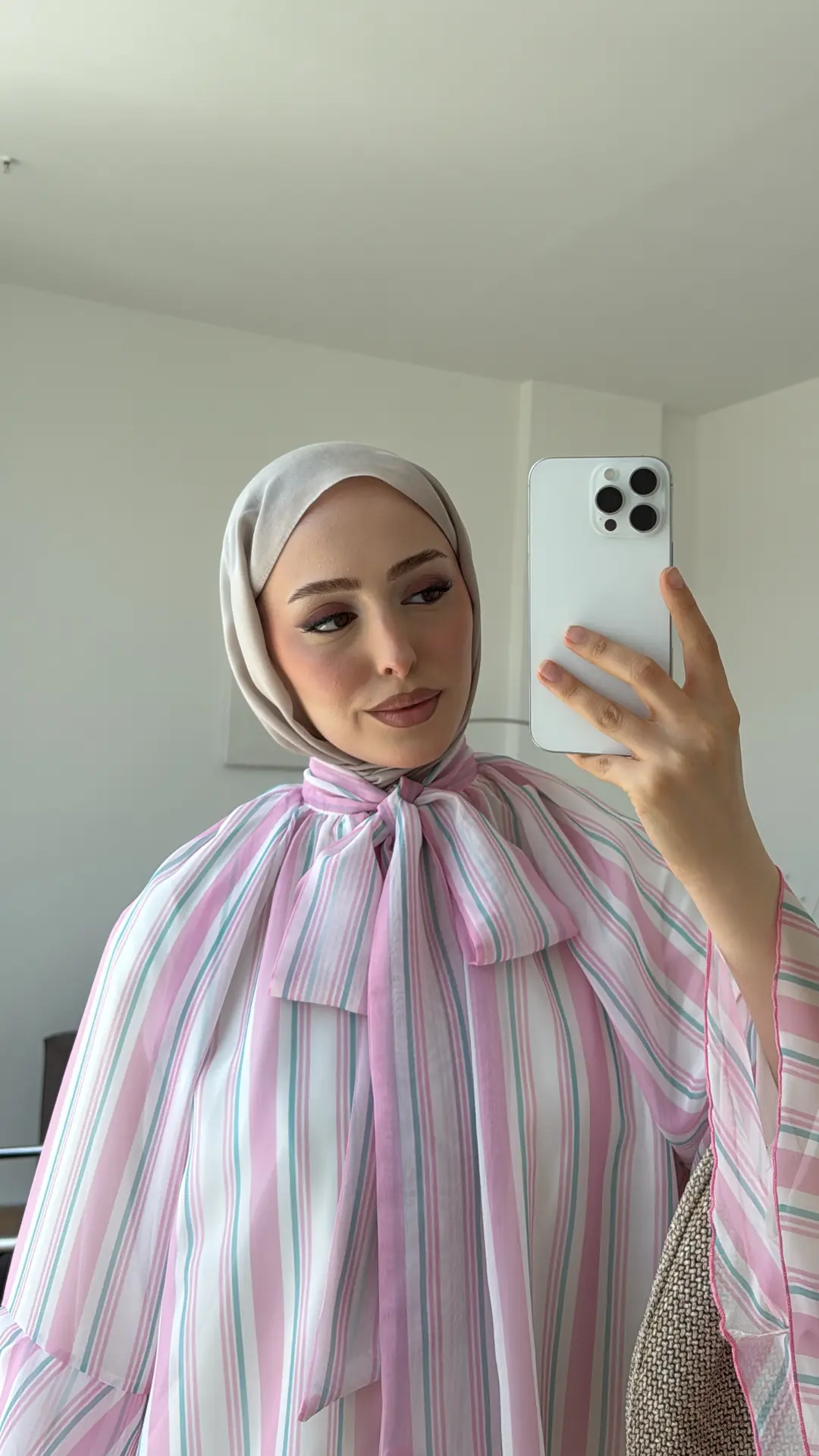 Oryo Çizgili Şifon Bluz Pembe