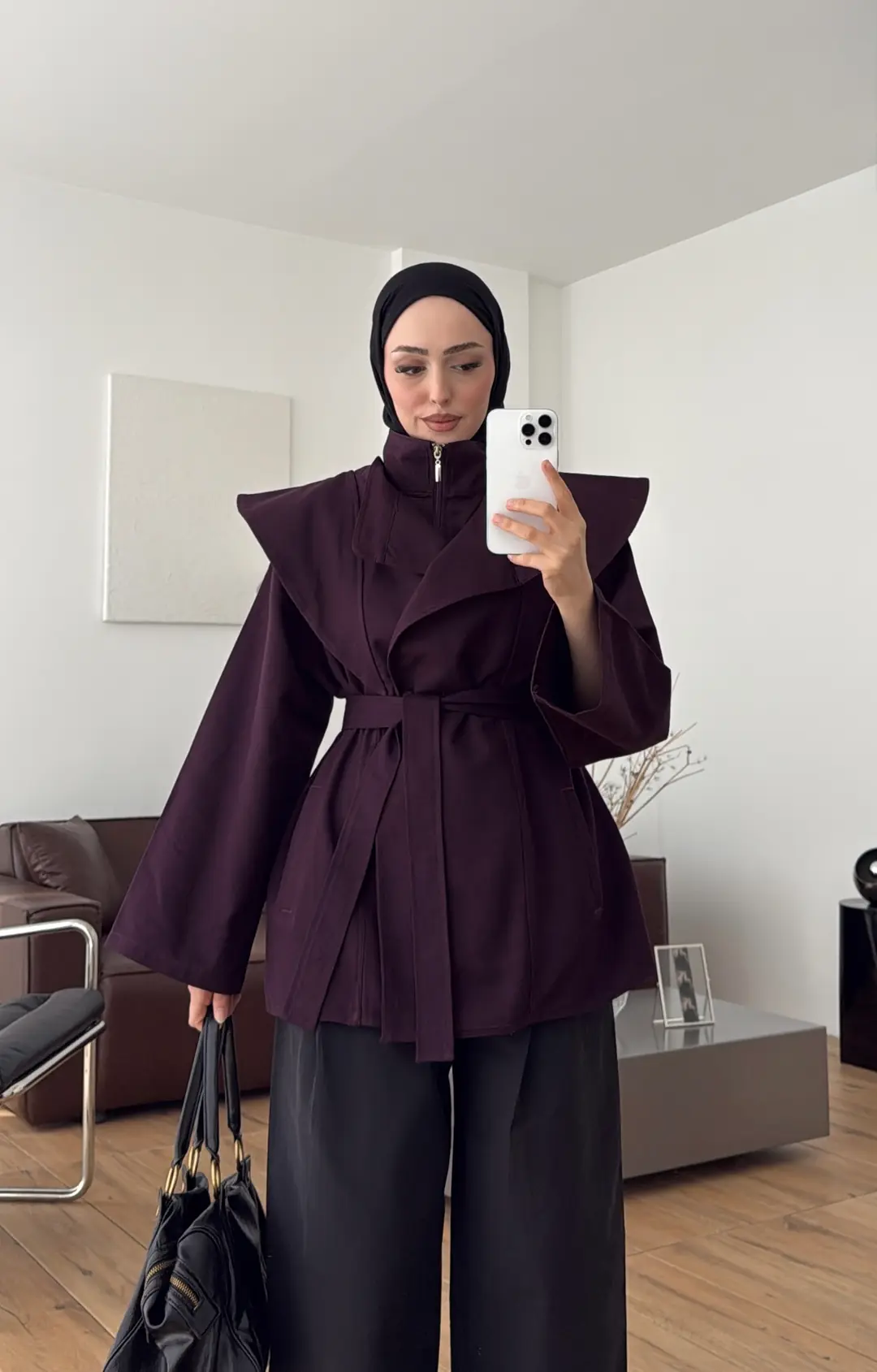 Omuz Detay Gabardin Ceket Mürdüm