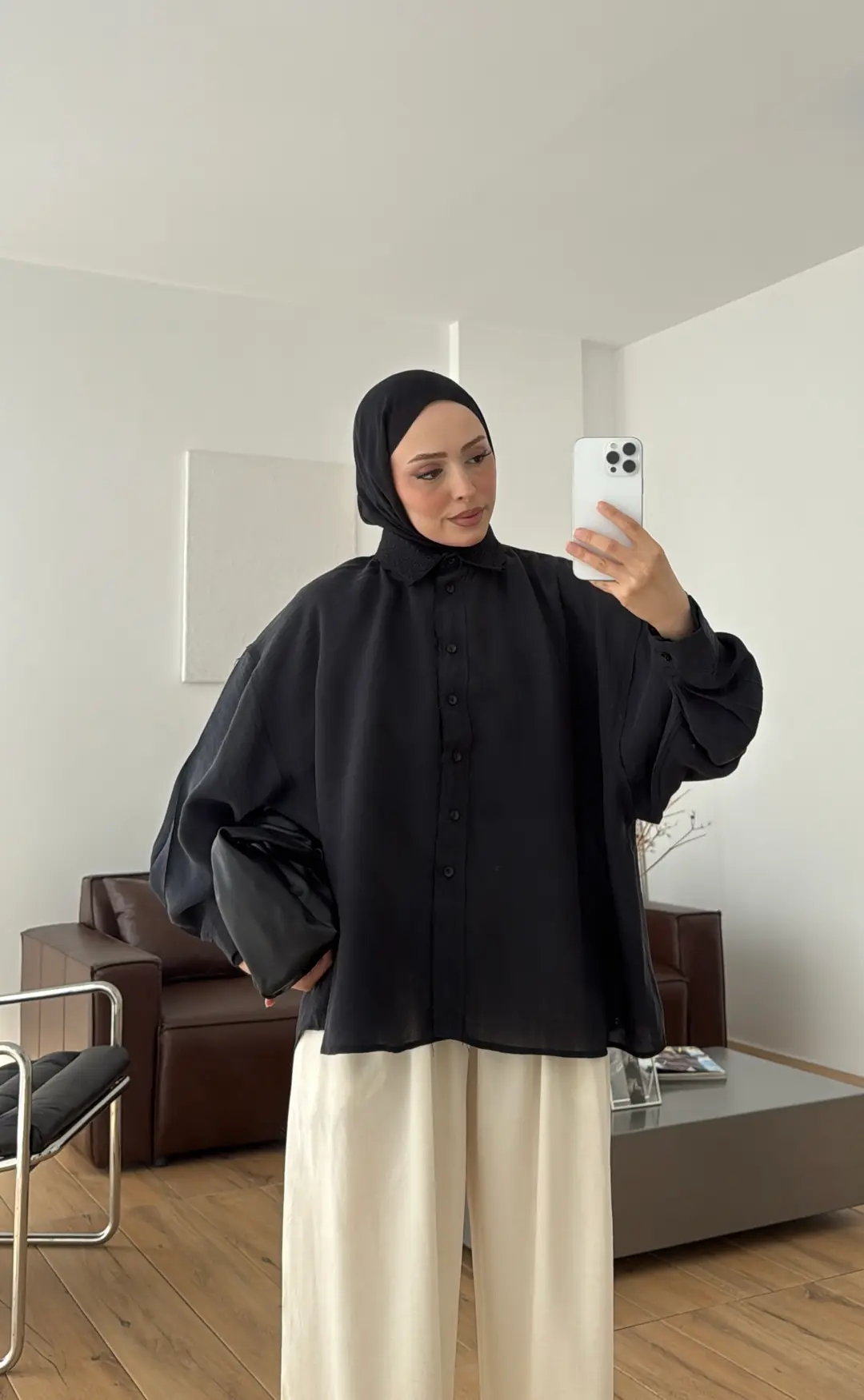 Dantelli Pis Dikişli Tencel Gömlek Siyah