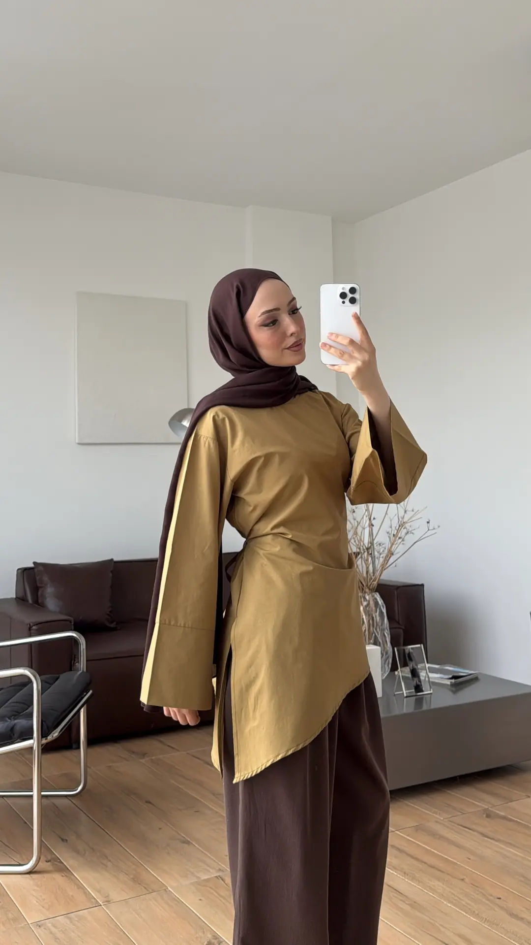 Ela Poplin Kalın Manşetli Bluz Hardal