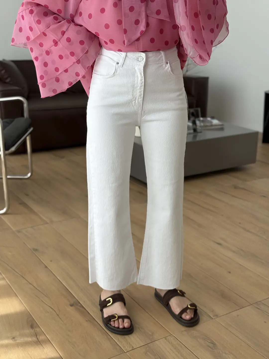 Premium Paçası Kesik Flare Jean Beyaz