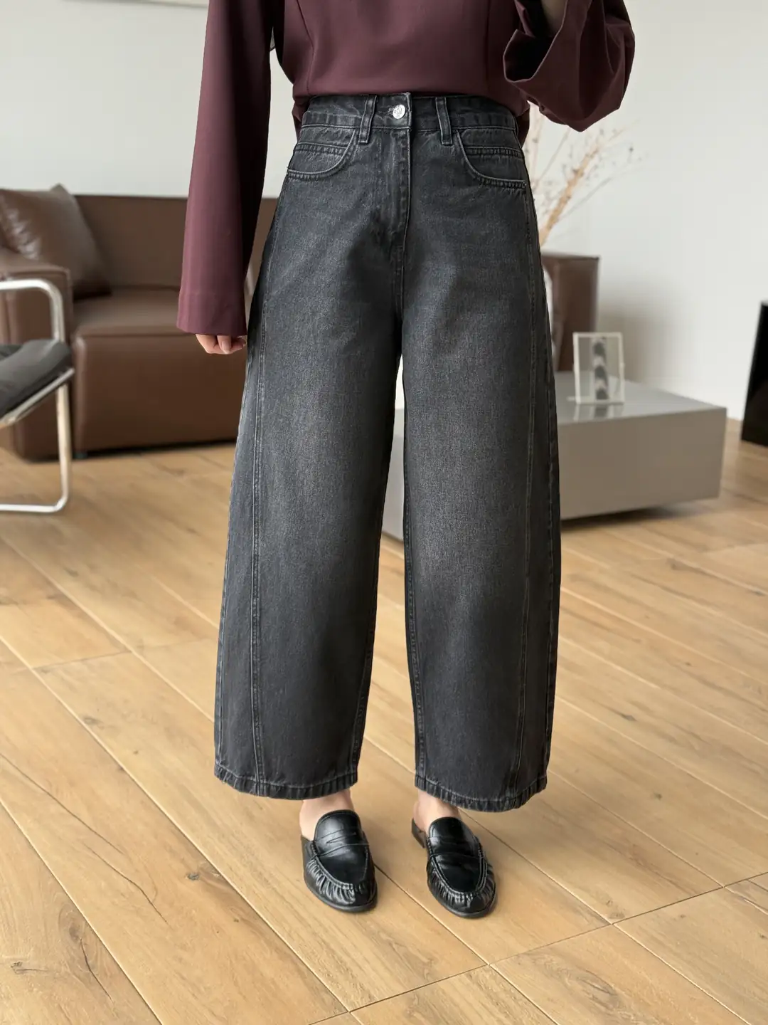 Barel Taşlamalı Siyah Jean