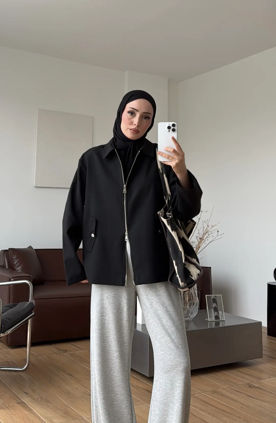 Çift Fermuarlı Ceket Siyah