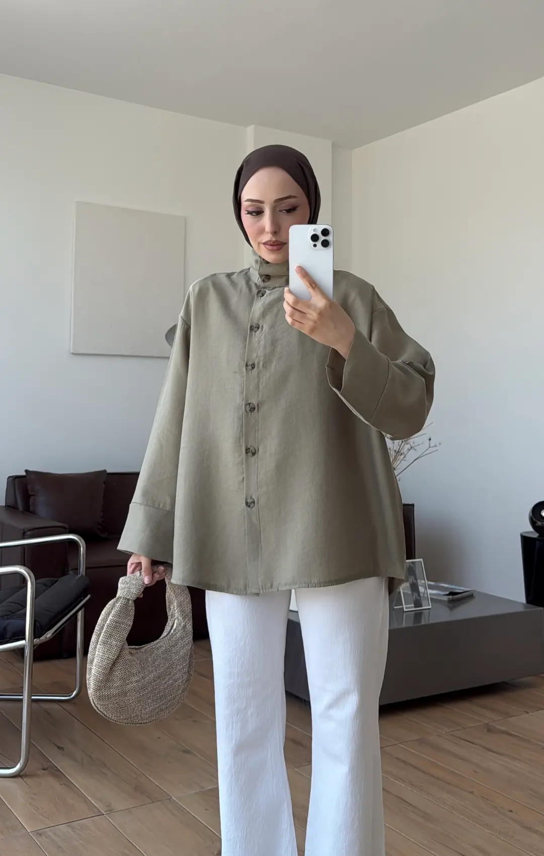 Dik Yaka Gömlek Olive